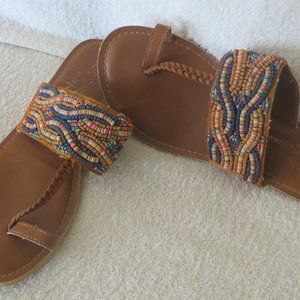 Gorgeous Boho Leather Beaded Flip Flop Sandal